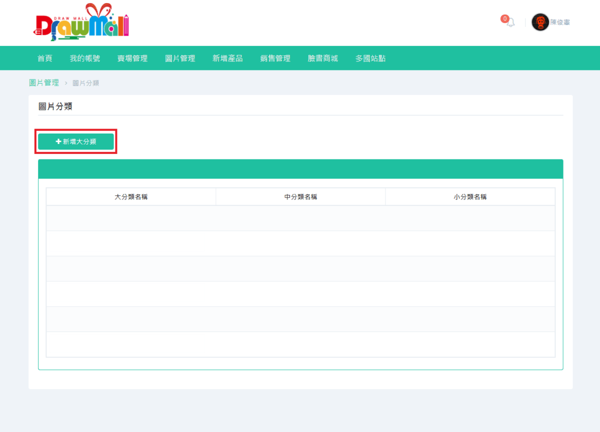 可依序針對自己的創作新增圖片的大、中、小分類，亦可只先新增大分類。-1