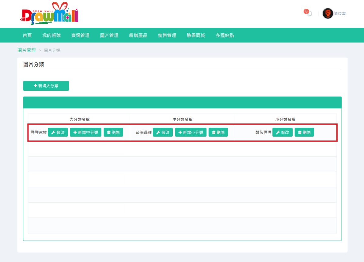 新增完圖片的大、中、小分類，呈現方式下。