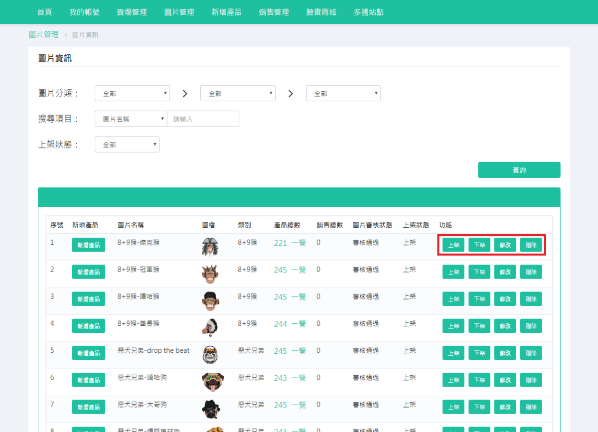 登入創作者會員，點選「圖片管理」裡的「圖片資訊」，點選「下架」「修改」即可。